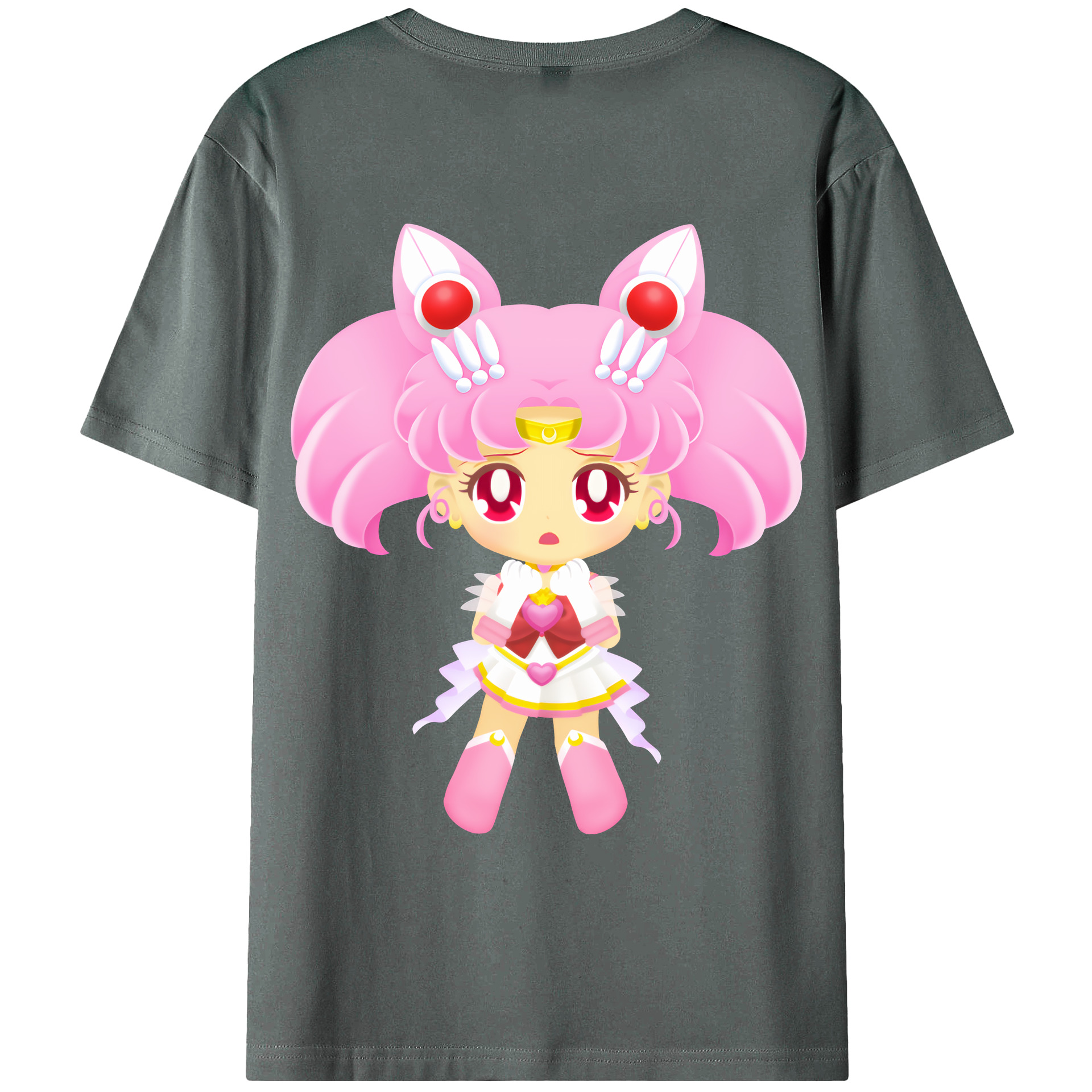（画像用） 美少女戦士セーラームーン ちびうさ Sailor Moon Chibiusa Tsukino Usagi Small Lady Serenity 綿100％ メンズ半袖Tシャツ（バックプリント） 通気性